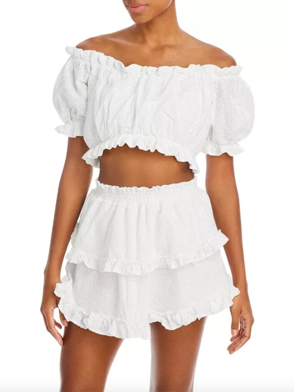 White Peixoto Set With Crop Top And Skirt With Frills
